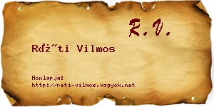 Réti Vilmos névjegykártya